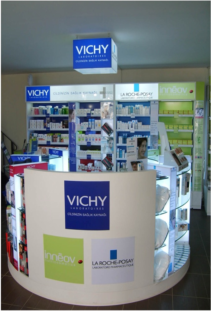 Premium beauty counter with sophisticated lighting